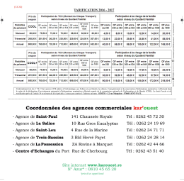 Page 1 (T.C.O) TARIFICATION 2016 &ndash; 2017 Prix du Participation du