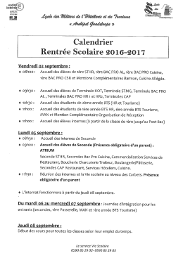 Page 1 Calendrier Rentrée Scolaire 2016–2017 Vendredio2