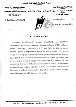 Page 1 ةيبعشلا ةيطاردميبلا ةيرئازجلا ةيروهمجلا Ministخte de l