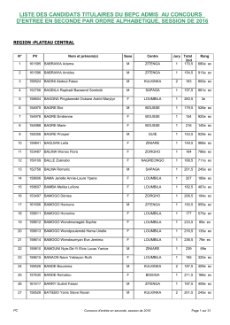 Liste des candidats admis en 2nde Plateau Central