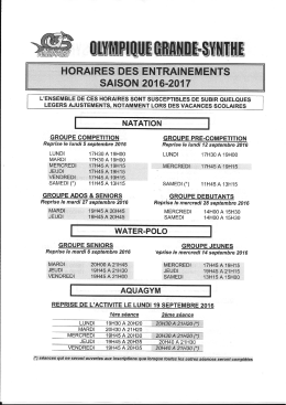 Horaires des entrainements - OGS Natation Water-Polo