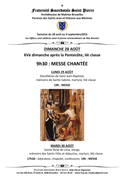 9h30 : MESSE CHANTÉE - Fraternité Saint Pierre de Belgique