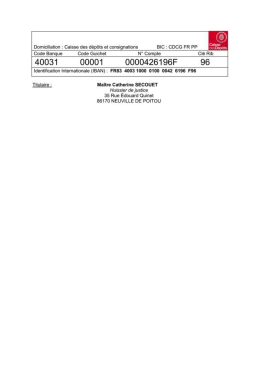 Page 1 Domiciliation : Caisse des dépôts et consignations BIC
