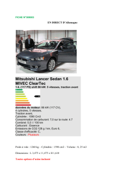 Mitsubishi Lancer Sedan 1.6 MIVEC ClearTec 1.6, (117 PS)