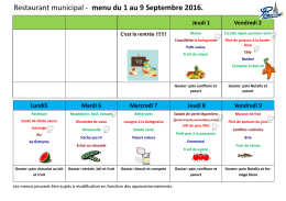 Restaurant municipal - menu du 1 au 9 Septembre 2016.