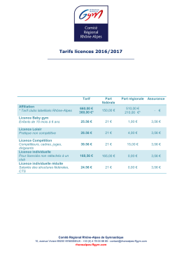 Tarifs licences au 310816 - Comité Régional Rhône