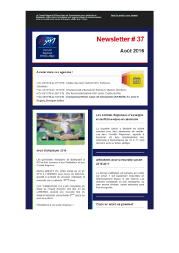 Newsletter N°37 - Comité Régional Rhône