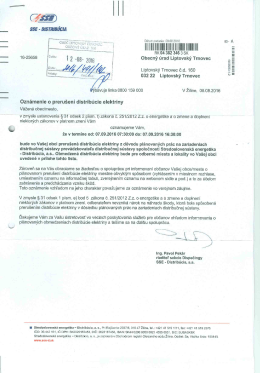Oznámenie o prerušení distribúcie elektriny dňa 7.9.2016