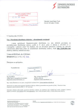 Prerušenie distribúcie elektrickej energie dňa 23.9.2016