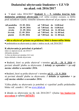 Dodatočné ubyt. pre 2.-5. ročník - 2016