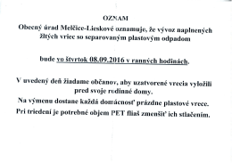 OZNAM_Vyvoz_plastov - Obec Melčice