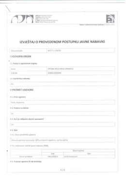 Izvje&scaron;taj o provedenom postupku javne nabavke