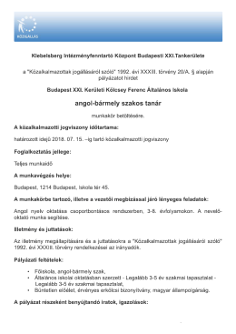 Angol-b&aacute;rmely szakos tan&aacute;r - K&ouml;lcsey Ferenc &Aacute;ltal&aacute;nos Iskola