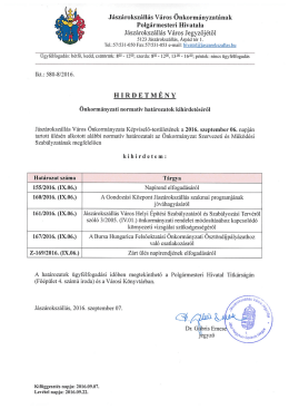 Önkormányzati határozatok kihirdetése