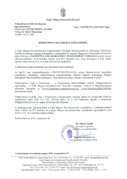 FE/2207/001074- 22 /2016. sz. HATÁROZAT