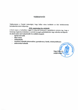 T&aacute;j&eacute;koztat&oacute; őszi lomtalan&iacute;t&aacute;sr&oacute;l 2016. szeptember 8.