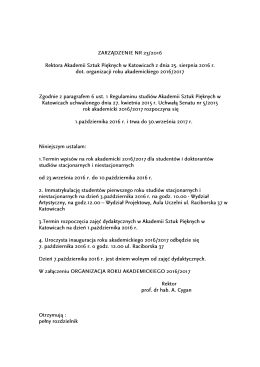 Zarządzenie dot. organizacji roku akademickiego