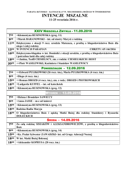 intencje mszalne - Sanktuarium Miłosierdzia Bożego w Świebodzinie