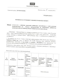 Informacja o wyborze nakorzystniejszej oferty