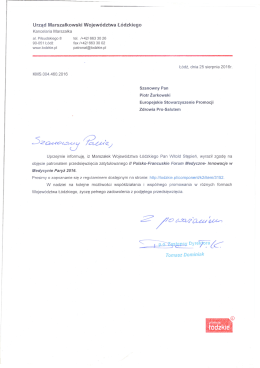 List potwierdzający objęcie Patronatu