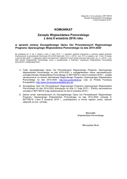Komunikat Zarządu Województwa Pomorskiego - RPO WP 2014-2020