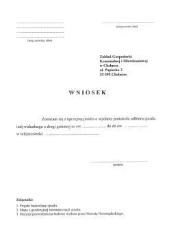 WNIOSEK o wydanie protokołu odbioru zjazdu