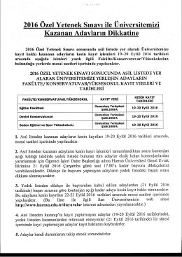 2016 özel yetenek sınavı ile üniversitemizi kazanan