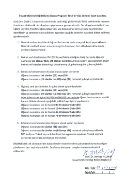Page 1 İnşaat Mühendisliği Bölümü Lisans Programı 2016