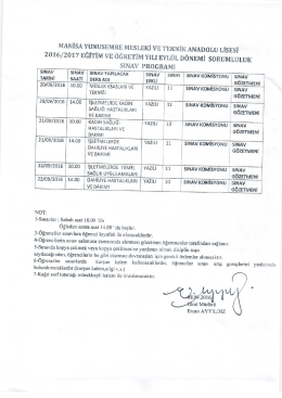 Eylül Dönemi Sorumluluk Sınav Programı 2016-09