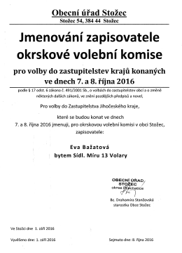Volby 2016- jmenování zapisovatele