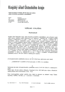 Změna rozhodnutí o vyhlášení mimopstruhového rybářského revíru