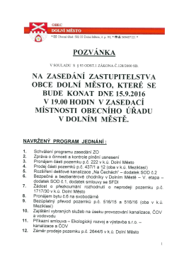 Pozv&aacute;nka na zased&aacute;n&iacute; zastupitelstva obce Doln&iacute; Město konan&eacute;ho