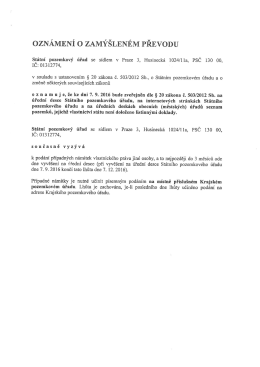 ČR-SP&Uacute; Ozn&aacute;men&iacute; o zam&yacute;&scaron;len&eacute;m převodu