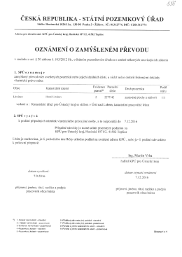 Oznámení o zamýšleném převodu pozemku par.č. 2277/42