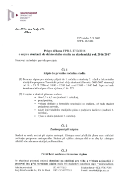 Pokyn 27D /2016 - o zápisu studentů do doktorského studia na
