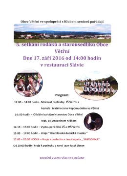 Obec Větřn&iacute; ve spolupr&aacute;ci s Klubem seniorů poř&aacute;daj&iacute; 5. setk&aacute;n&iacute;