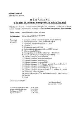 Page 1 Město Hostouň Městsk&yacute; &uacute;řad Hostouň O Z N&Aacute; M E N &Iacute; o