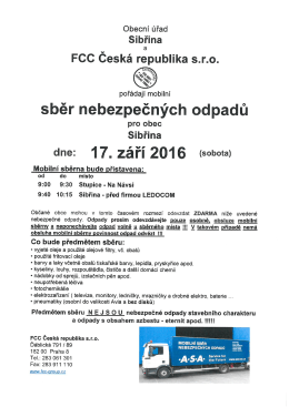 Mobiln&iacute; sběr nebezpečn&yacute;ch odpadů v sobotu 17. z&aacute;ř&iacute; 2016