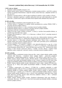 Usnesení Rady města Borovany ze dne 10.8.2016