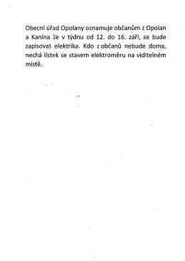 Zapisování elektřiny v obcích Opolany a Kanín, v týdnu od 12. do 16
