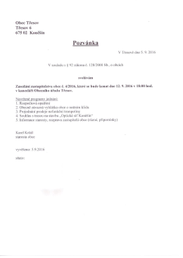 Pozvánka na ZO 4/2016 konané dne 12. 9. 2016