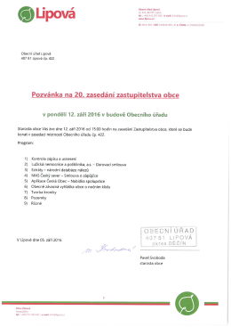 Pozvánka na 20. zasedání Zastupitelstva obce