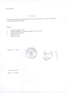 Pozvánka na zasedání Zastupitelstva města Hrádek