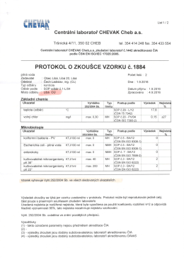 kontrola kvality vody ve vodovodním řadu ze dne 1.9