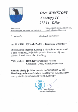 Platba kanalizace Konětopy 2016-2017 do 30