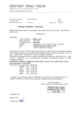 Veřejná vyhláška - uložení písemnosti