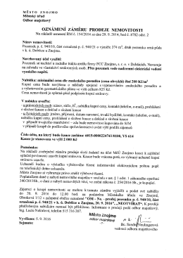 Oznámení záměru prodeje nemovitosti