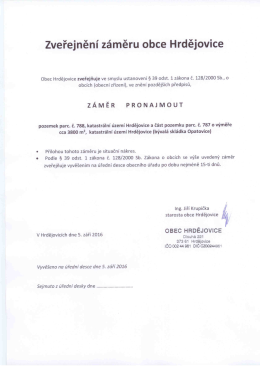 Zveřejnění záměru obce záměr pronajmout pozemek p.č. 788 a část