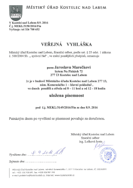 Veřejná vyhláška - Oznámení o uložení písemnosti