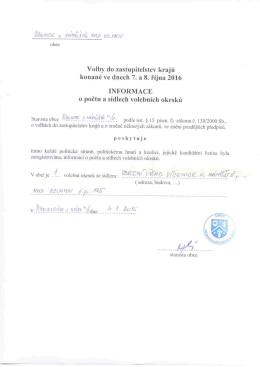 Volby do zastupitelstva Kraje-Informace o počtu a s&iacute;dlech volebn&iacute;ch